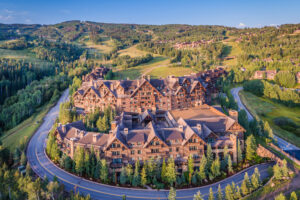 Drone Photograph of the Ritz-Carlton Bachelor Gulch in Beaver Creek, Colorado. Aerial captured using a drone at sunrise.