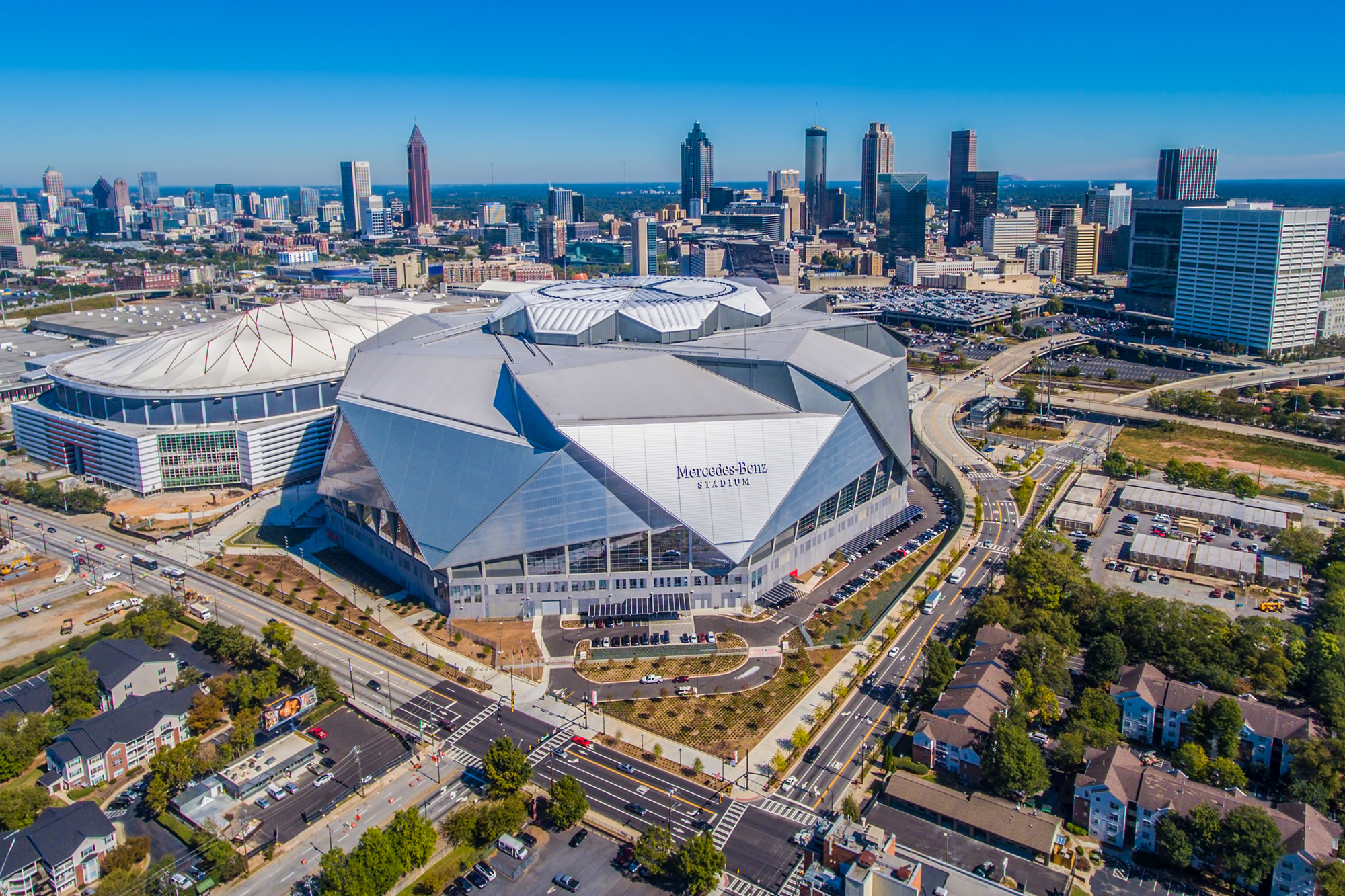 Drone Photograph Of The Mercedes Benz Stadium In Atlanta Georgia 