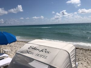 Private cabana on the beach at the Nobu Hotel Miami Beach.