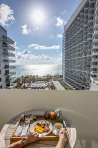 Breakfast on the balcony at the Nobu Hotel Miami Beach.
