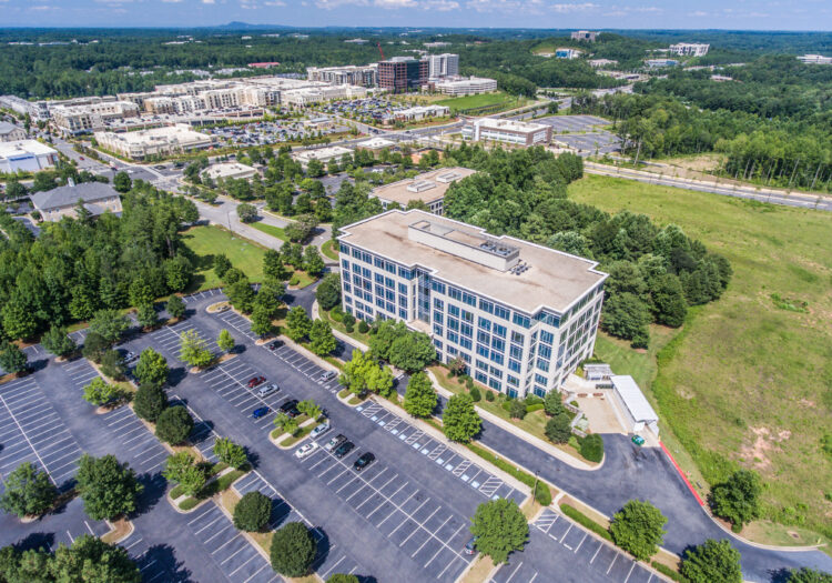 Drone photograph of a commercial real-estate property outside of Atlanta, Georgia. Aerial photograph taken with a drone. Drone photography Atlanta.