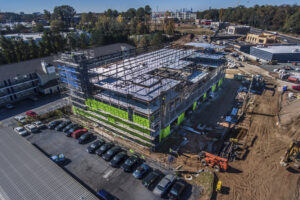 Aerial Photograph showing progress of a construction site in Atlanta, Georgia. Drone construction photograph. Drone photography Atlanta.