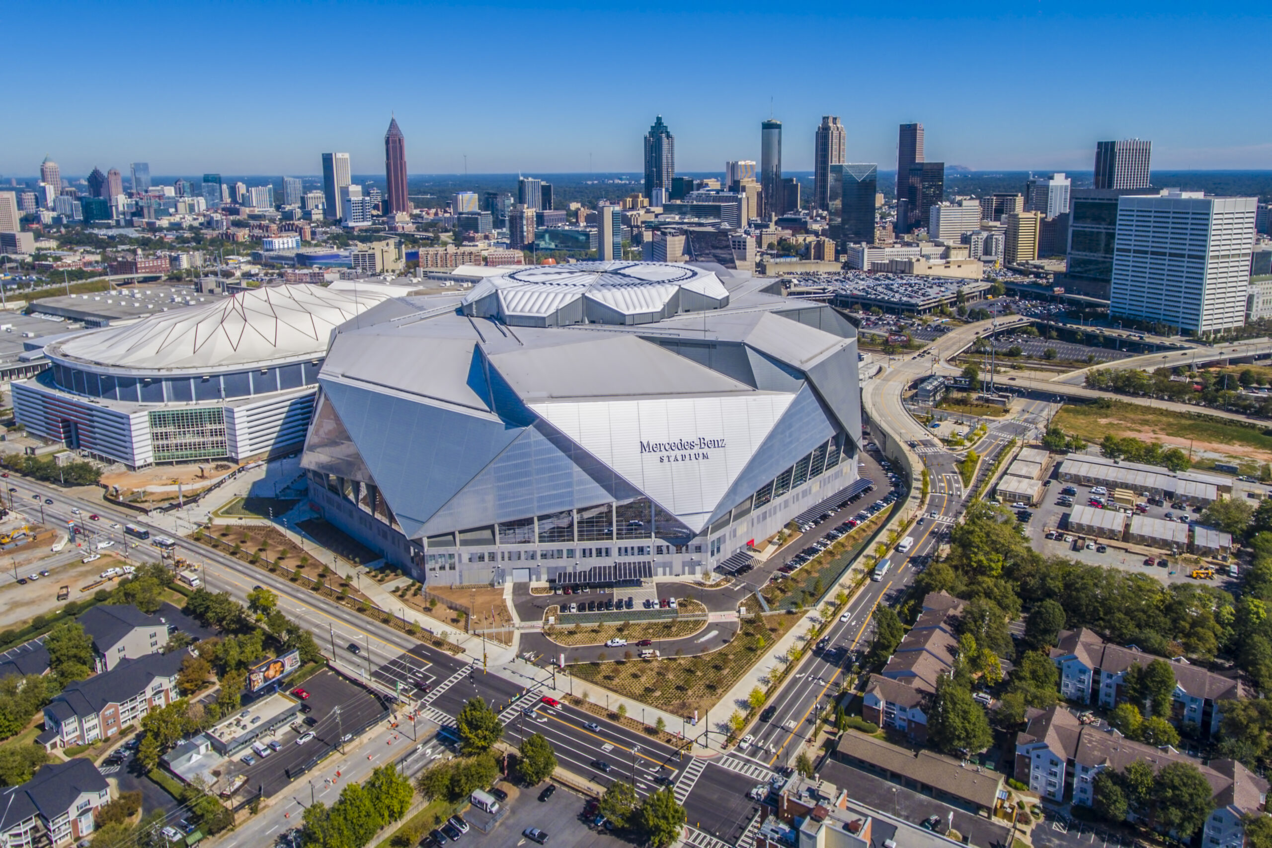 Drone Photograph Of The Mercedes Benz Stadium In Atlanta Georgia 